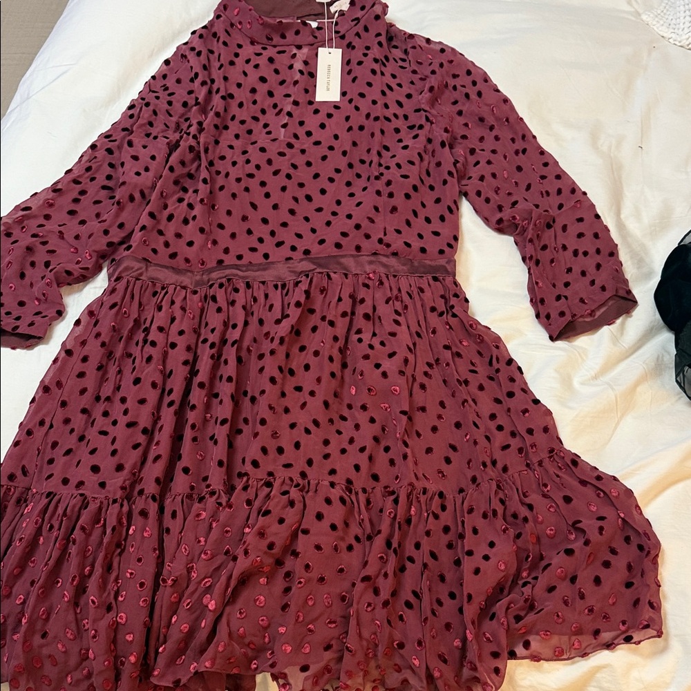 Rebecca Taylor  Wine Dress with Velvet Dots